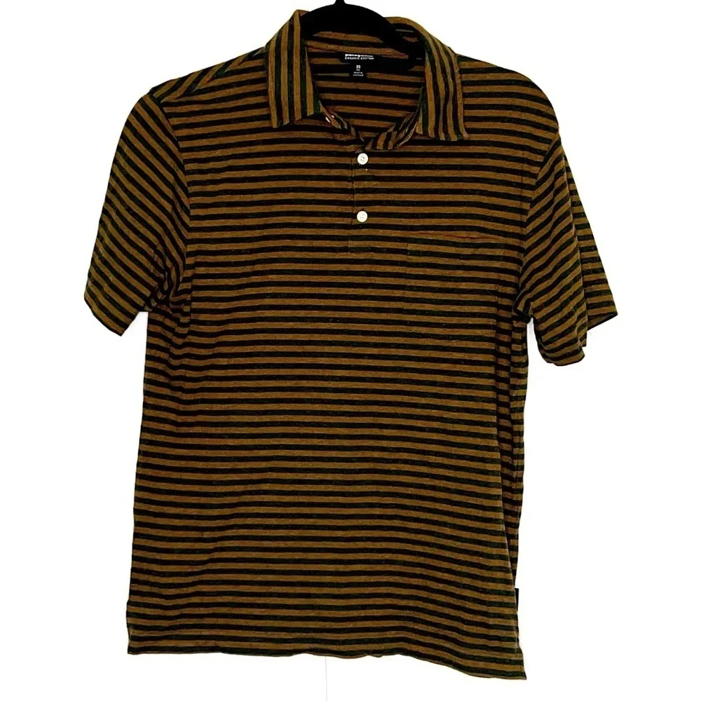 Patagonia Men Brown &‎ Green Stripe Polo Shirt